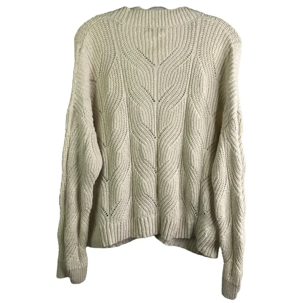 Madewell Cardigan Sweater Womens L Beige‎ Cable Knit Button Front Cotton Cozy
